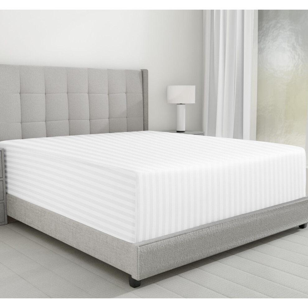California Design Den Drap-housse de luxe en satin de coton damass        rayures pour lit queen size uniquement - Drap-housse 100 % satin de coton d