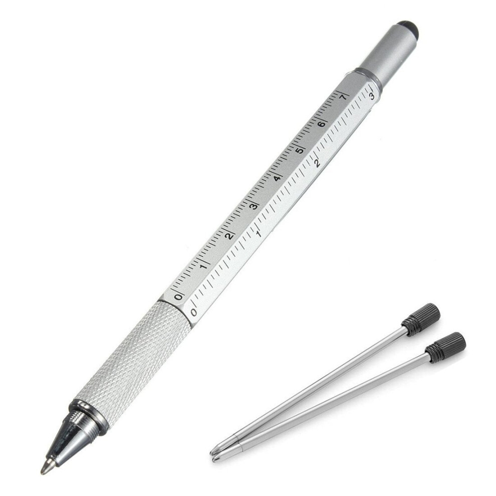 Multifunction Tool Pen 6 In 1 Tool With Ballpoint Pen Touch Screen Stylus Ruler Spirit Level Flat-Head And Phillips Screwdriver All-In-One Tech- 7546475068822