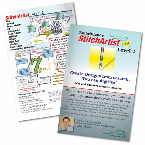 Embrilliance StitchArtist Level 1  Digitizing Embroidery Software for Mac & PC
