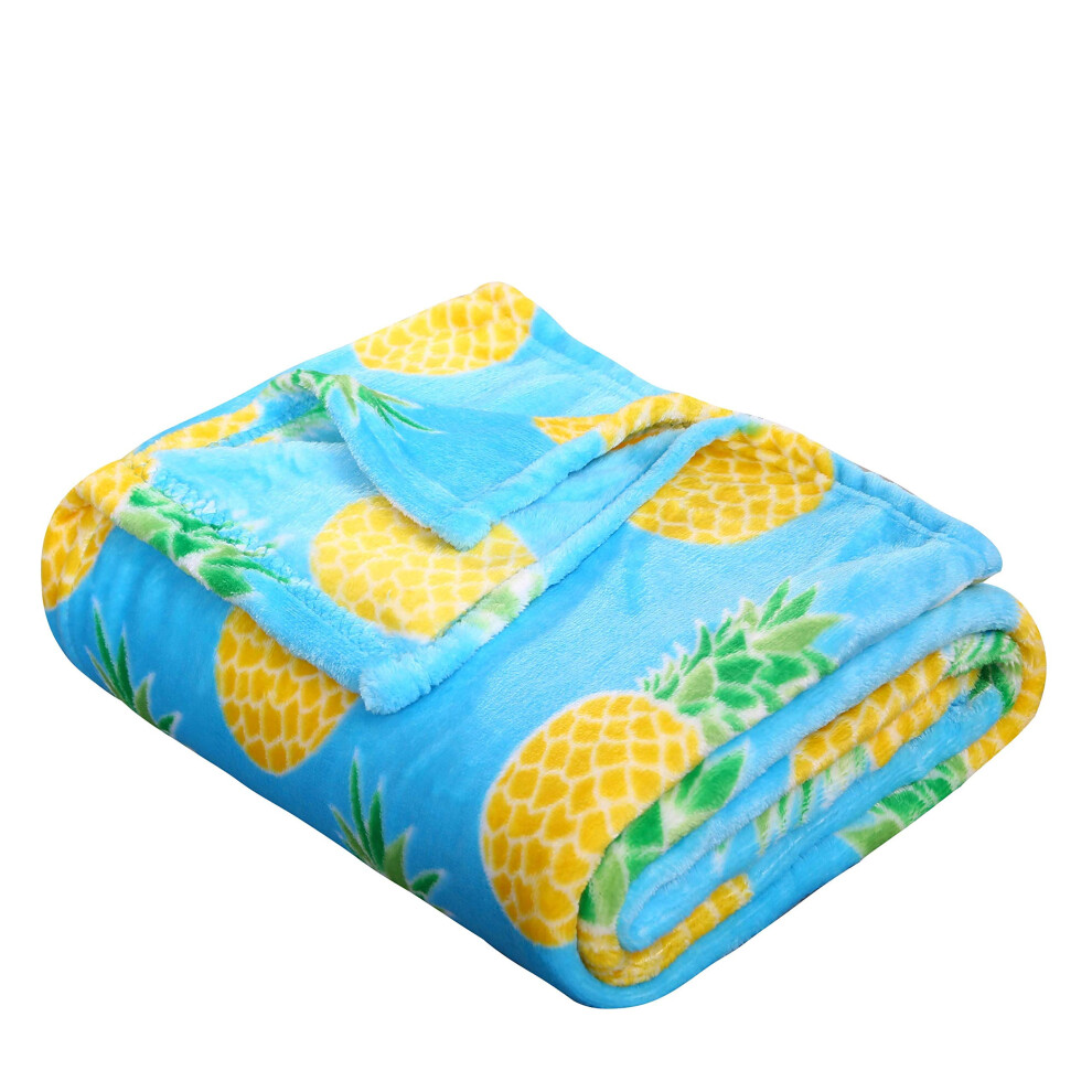 Couverture polaire fantaisie en velours motif tropical d'   t    (127 x 152 cm) - Ananas