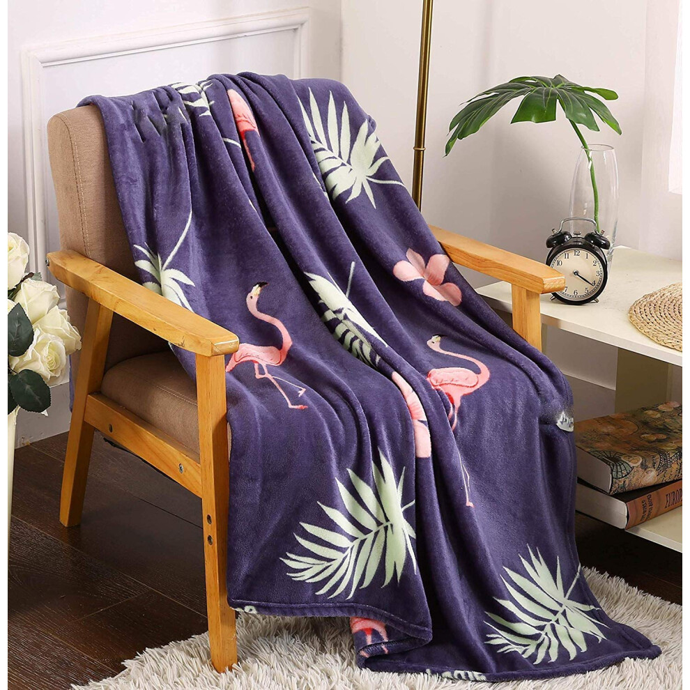 Couverture polaire fantaisie en velours tropical d'   t    (127 x 152 cm) - Flamants roses