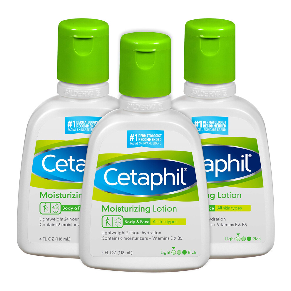Cetaphil Moisturizing Lotion  4 fl oz (Pack of 3)  Hydrating Moisturizer For All Skin Types  Instant Hydration lasting up to 24 Hours  Non-Greasy  No