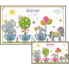 Kit Ponto Cruz Contado Vervaco: Desfile de Animais Fofos NA 41 x 24cm
