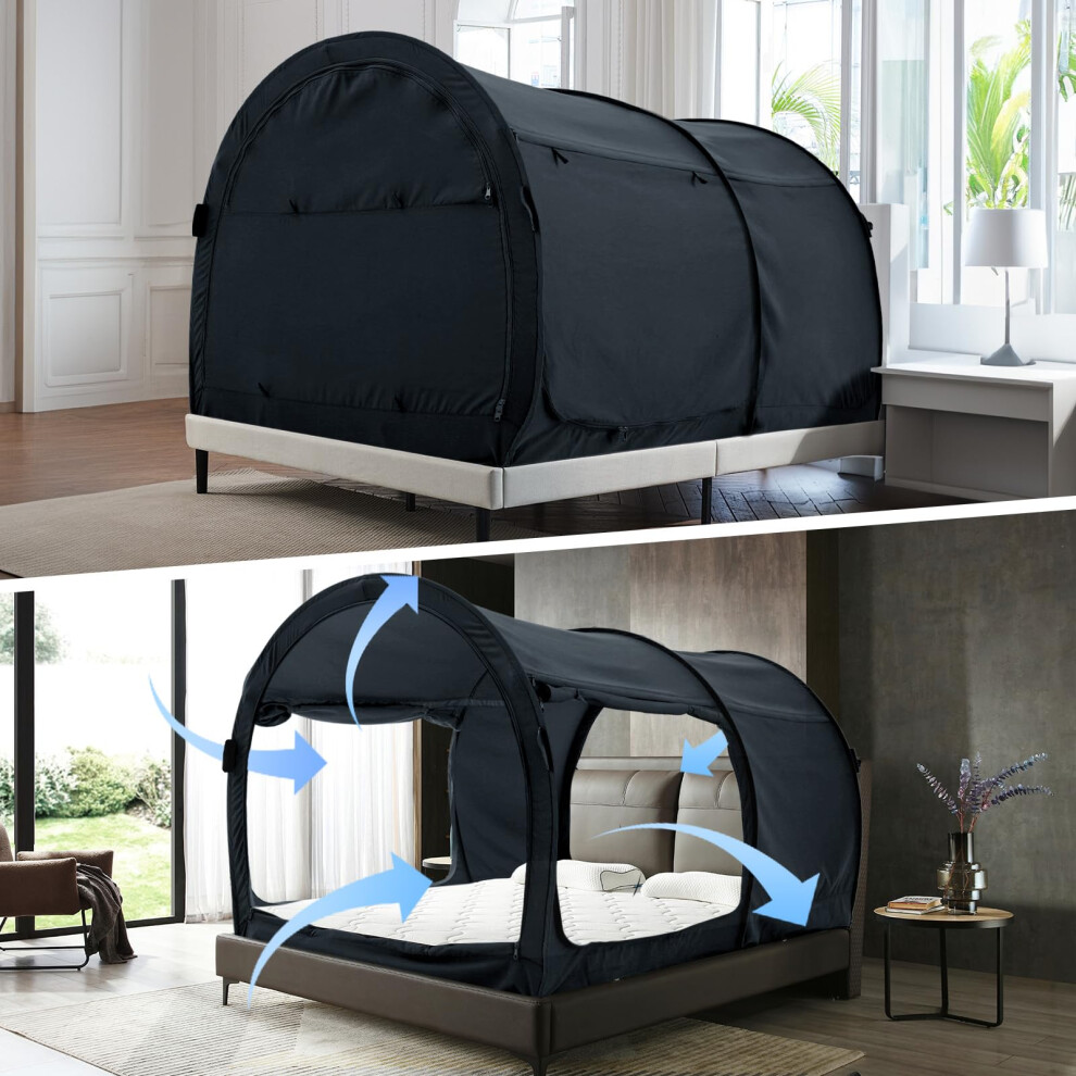 Lit à baldaquin Alvantor Dream, espace de vie privé, tentes de couchage complètes, rideaux à cadre portable et escamotable, respirant, gris cotta