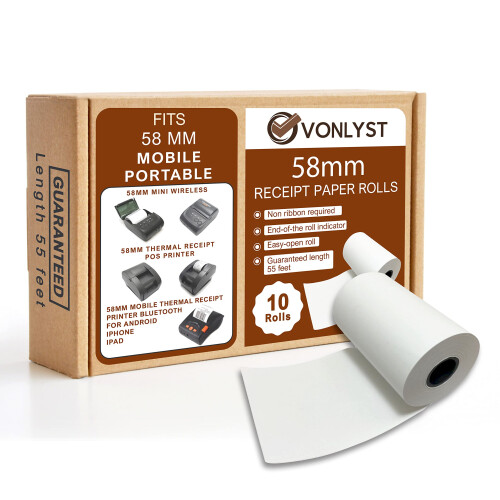 Vonlyst Χαρτί Απόδειξης 58mm για Φορητό Θερμικό Εκτυπωτή (Συσκευασία 10 Ρολών)