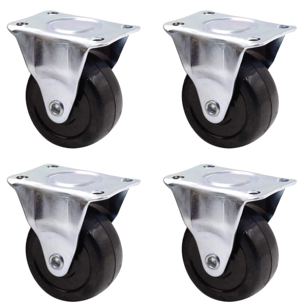 Luomorgo 4Pcs Casters Heavy Duty 2 Inch Rubber Black Caster Wheels With Rigid Fixed Non-Swivel Top Plate For Furniture 704795133751