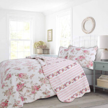 Mysig linje Hemmode Romantisk Rosa Pion Blommig 100 % bomull Vndbar Quilt Sngklder Set verkast verkast (Pink Peony King - 3 delar)