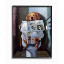 Stupell Industries Cão Lendo o Jornal no WC Pintura Engraçada Quadro Arte Giclee por Lucia Heffernan
