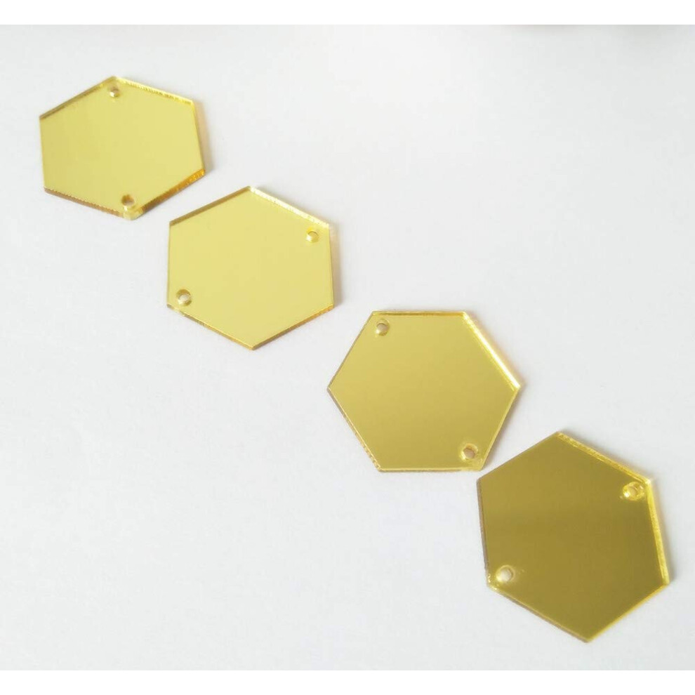 Meya Sechseckige Acryl-Spiegelperlen Zum Aufn Hen, Spiegel-Strasssteine, Kristalle, Flache R Ckseite, Spiegelperlen Mit Loch (Gold)-image