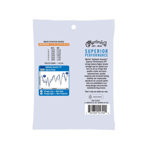 Martin Authentic Acoustic Guitar Strings  Superior Performance Medium 12.5-55  92/8 Phosphor Bronze 1