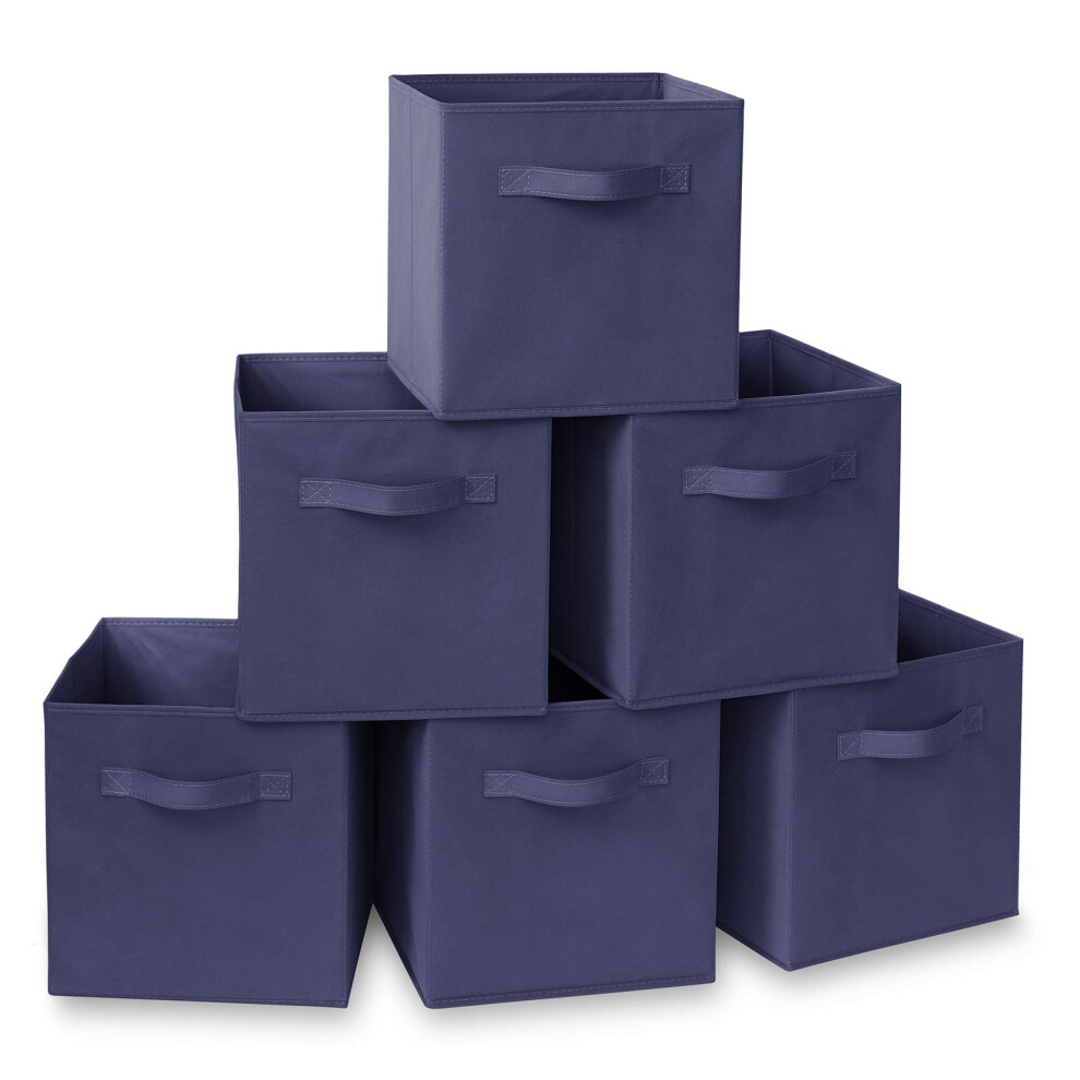 Casafield Set of 6 Collapsible Fabric Cube Storage Bins  Navy Blue - 11"""""""" Foldable Cloth Baskets for Shelves  Cubby Organizers & More-image-OPC-PFRQ6QM-NEW