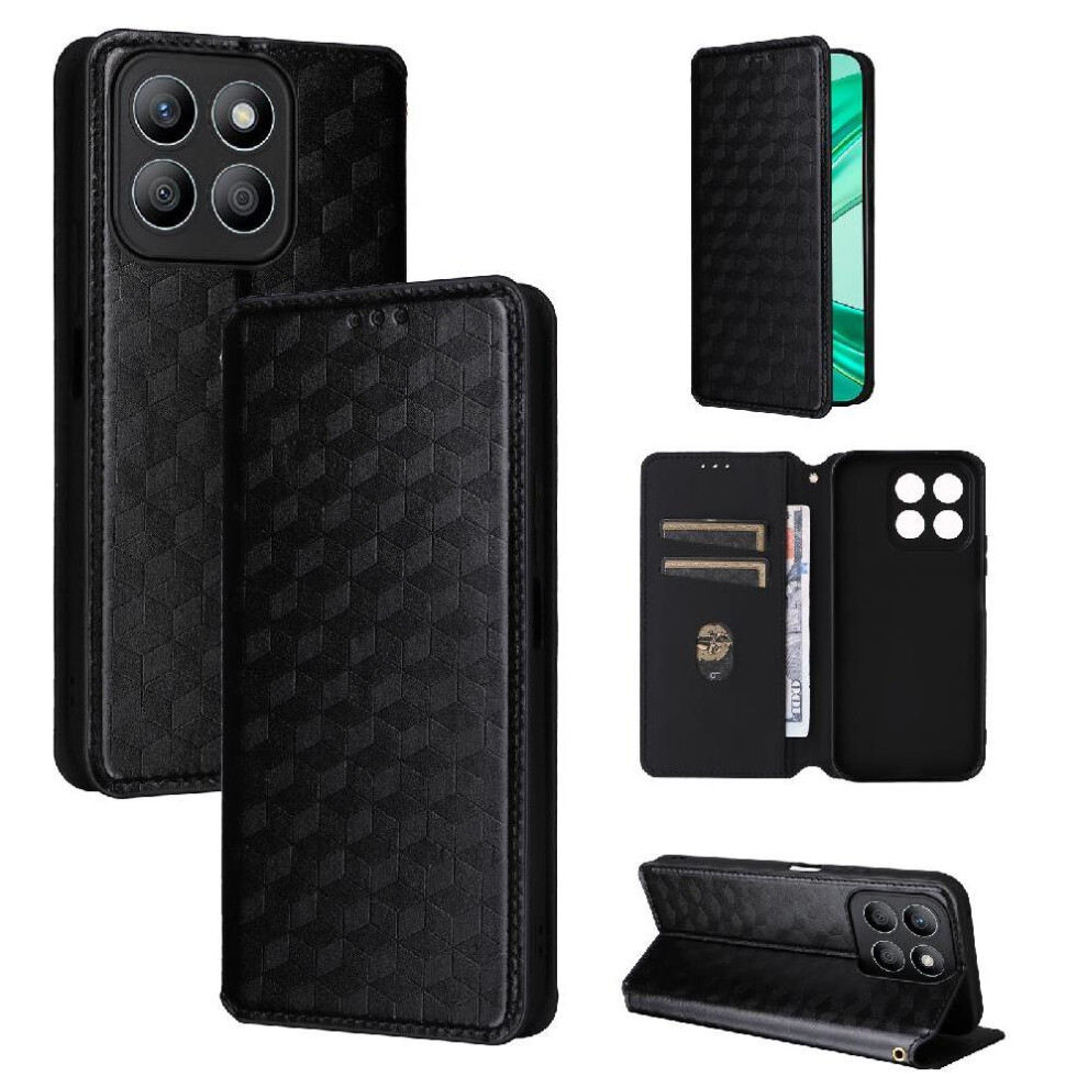 (Black) Case For Honor X8c 4G Magnetic Closure Card Slots Holder Pu Leather 3D Pattern Wallet Black 764490329842