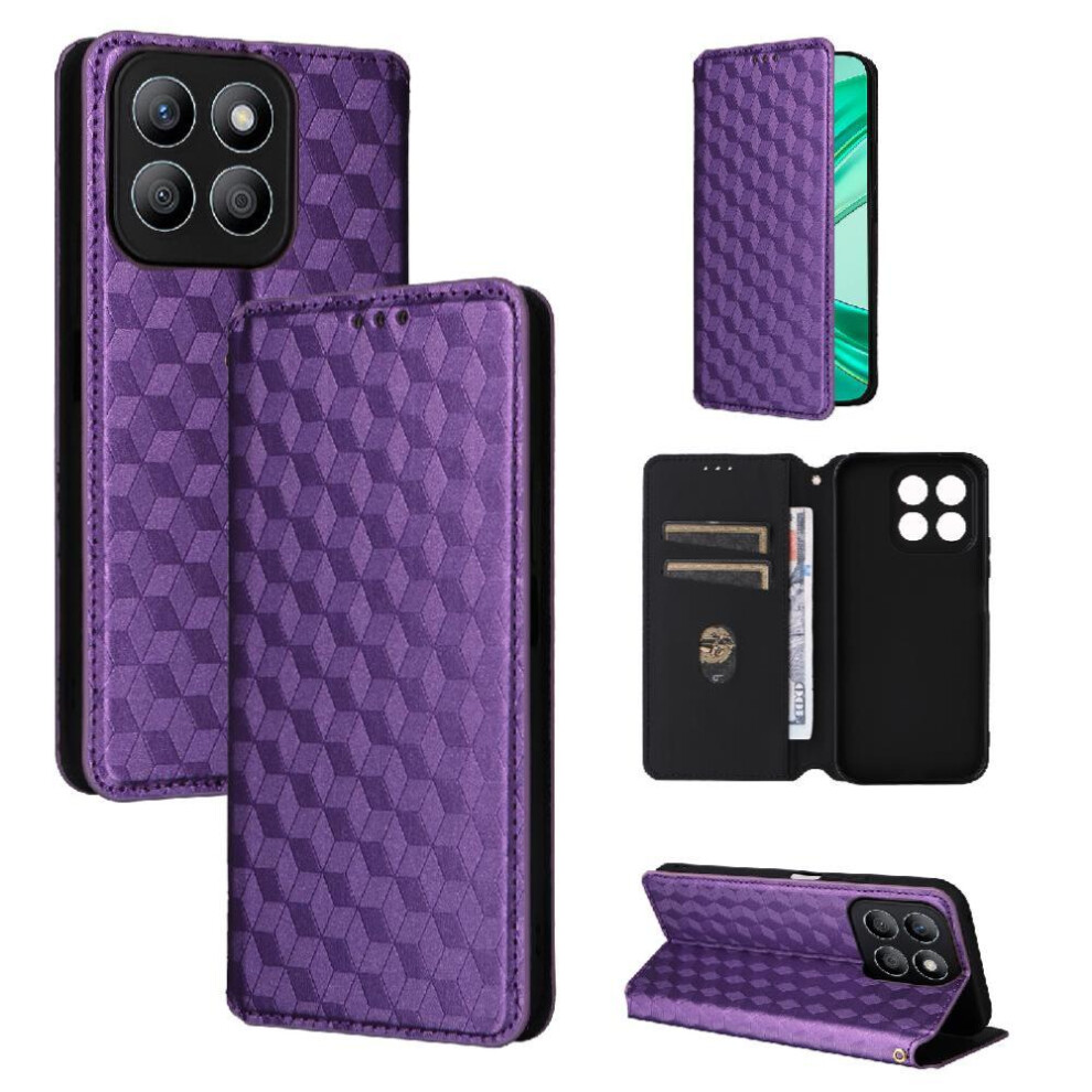 (Purple) Case For Honor X8c 4G Magnetic Closure Card Slots Holder Pu Leather 3D Pattern Wallet Purple 764490329804