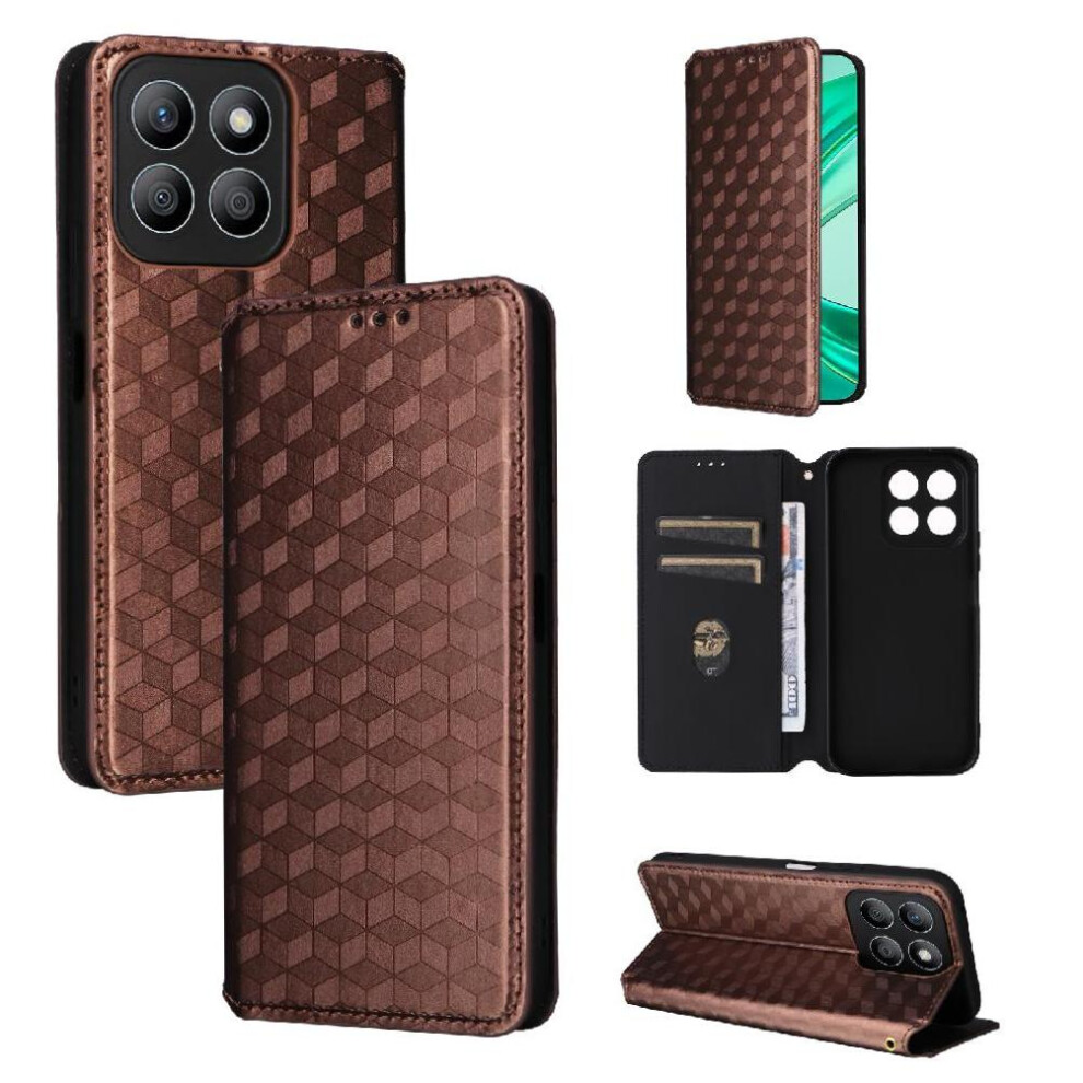 (Brown) Case For Honor X8c 4G Magnetic Closure Card Slots Holder Pu Leather 3D Pattern Wallet Brown 764490329798