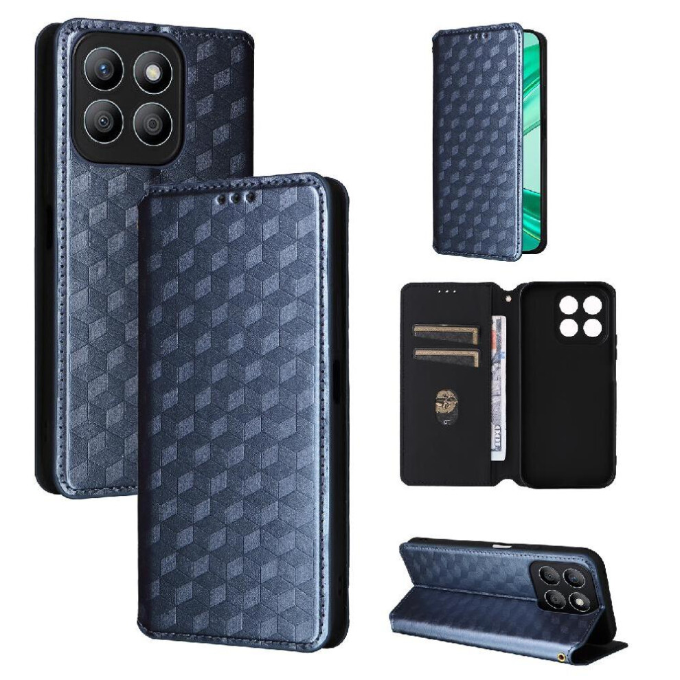 (Blue) Case For Honor X8c 4G Magnetic Closure Card Slots Holder Pu Leather 3D Pattern Wallet Blue 764490329828