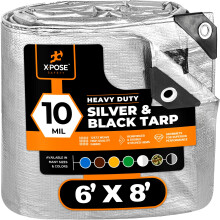 Heavy Duty Poly Tarp - 6' x 8' - 10 mil siln vodotesn ochrann kryt proti UV zren - oboustrann strbrn a cern - laminovan povlak - pruchodky