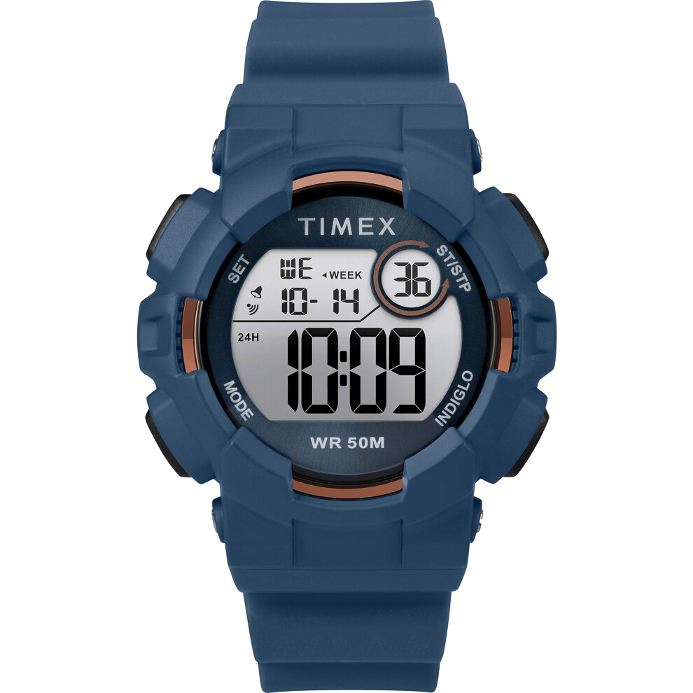 Timex Unisex TW5M23500 DGTL Mako Digital 44mm Blue/Gold-Tone Silicone Strap Watch