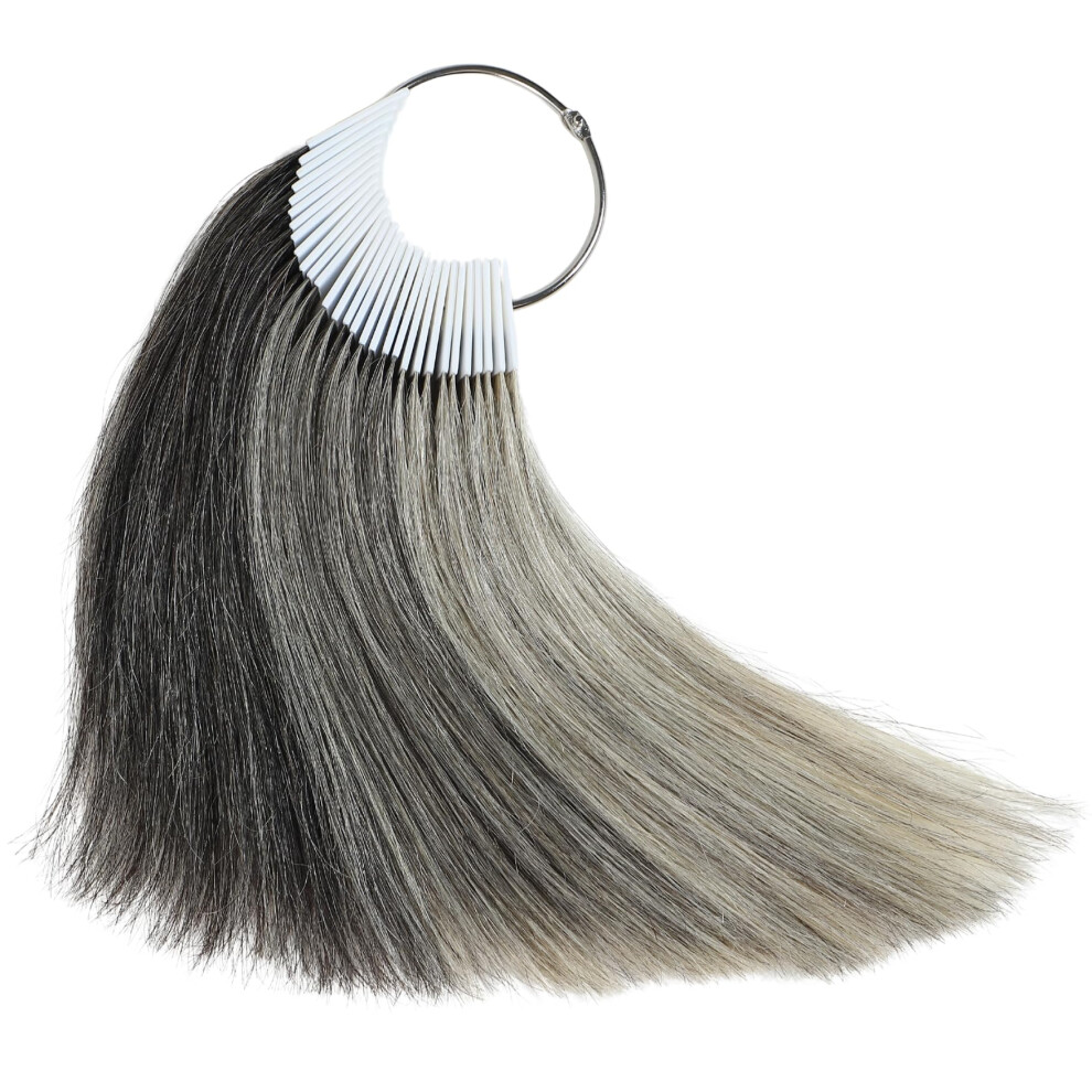 Rinboool 3 Natural Gray Hair Swatches For Testing Color, 100% Real Natual Human Hair, 30 Strands Per Pack, 8 Inch-image
