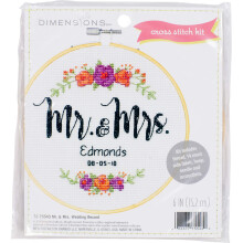 Dimensions 72-75543 Arts and Crafts Mr. and Mrs. Kit de point de croix compt    pour d   butants 14 points Aida blanc 6''D