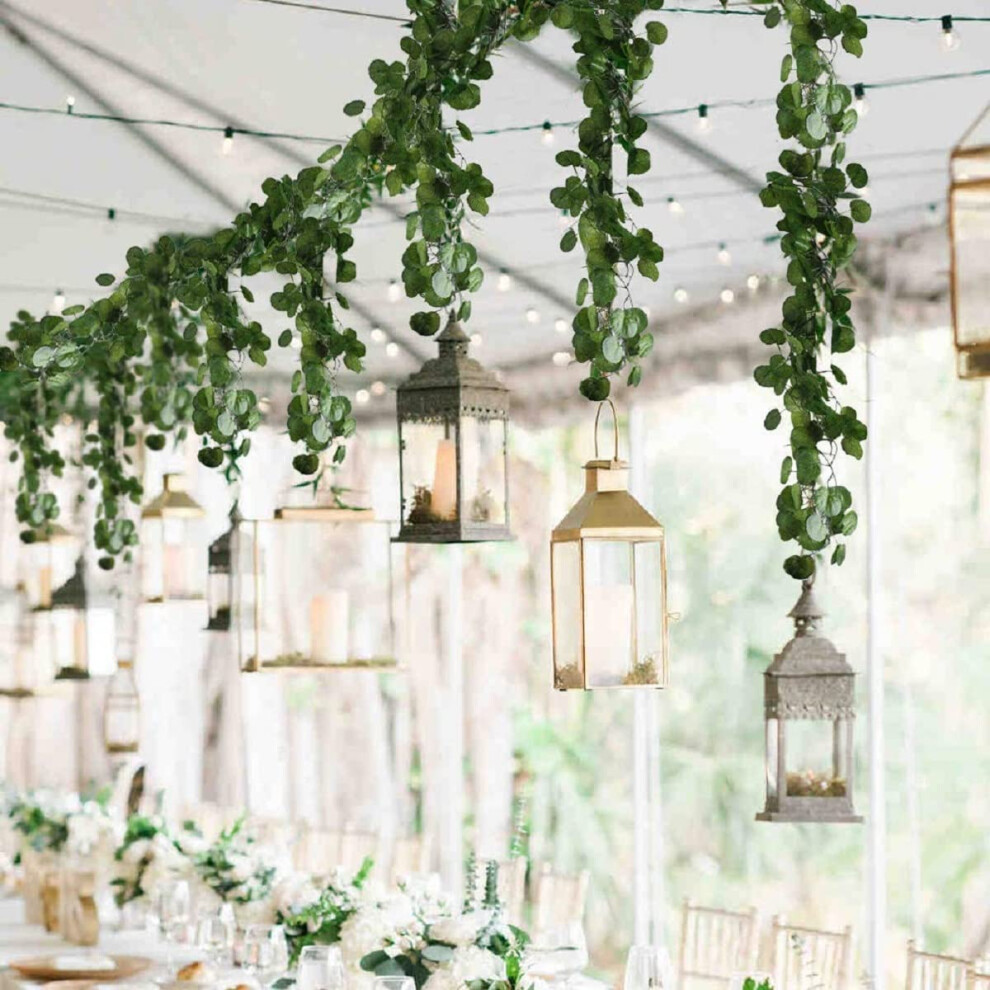 HO2NLE 12 Pack 84 Feet Artificial Fake Hanging Vines Plant Faux Silk Green Leaf Garlands Home Office Garden Outdoor Wall Greenery Cover Jungle Party D