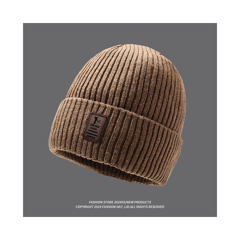 (Khaki) Knitted Thick Beanie Hat Winter Warmth Unisex Cap Windproof Gift Solid Color Green