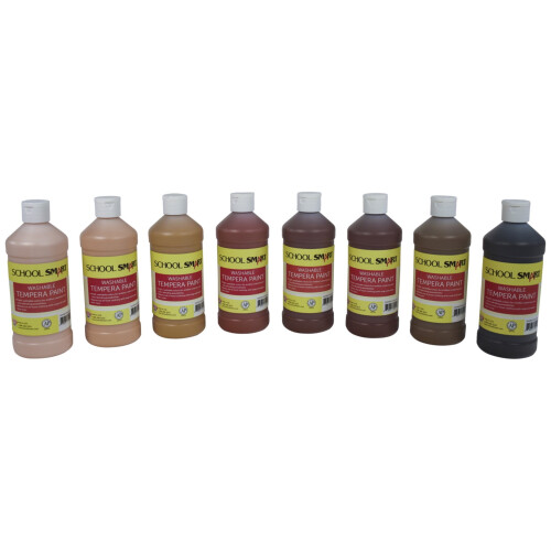 School Smart afwasbare tempera verfset, diverse multiculturele kleuren, set van 8 1