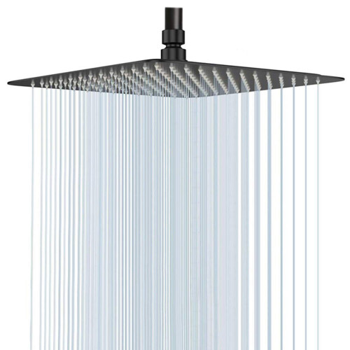 GGStudy Cabeça de Chuveiro Quadrada de Inox 16 Polegadas Preto Fosco Alta Pressão