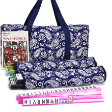 Set da gioco Mahjong americano Mose Cafolo, borsa da trasporto Blue Paisley, 166 tessere bianche premium, 4 rastrelliere/spingitori colorati tutt