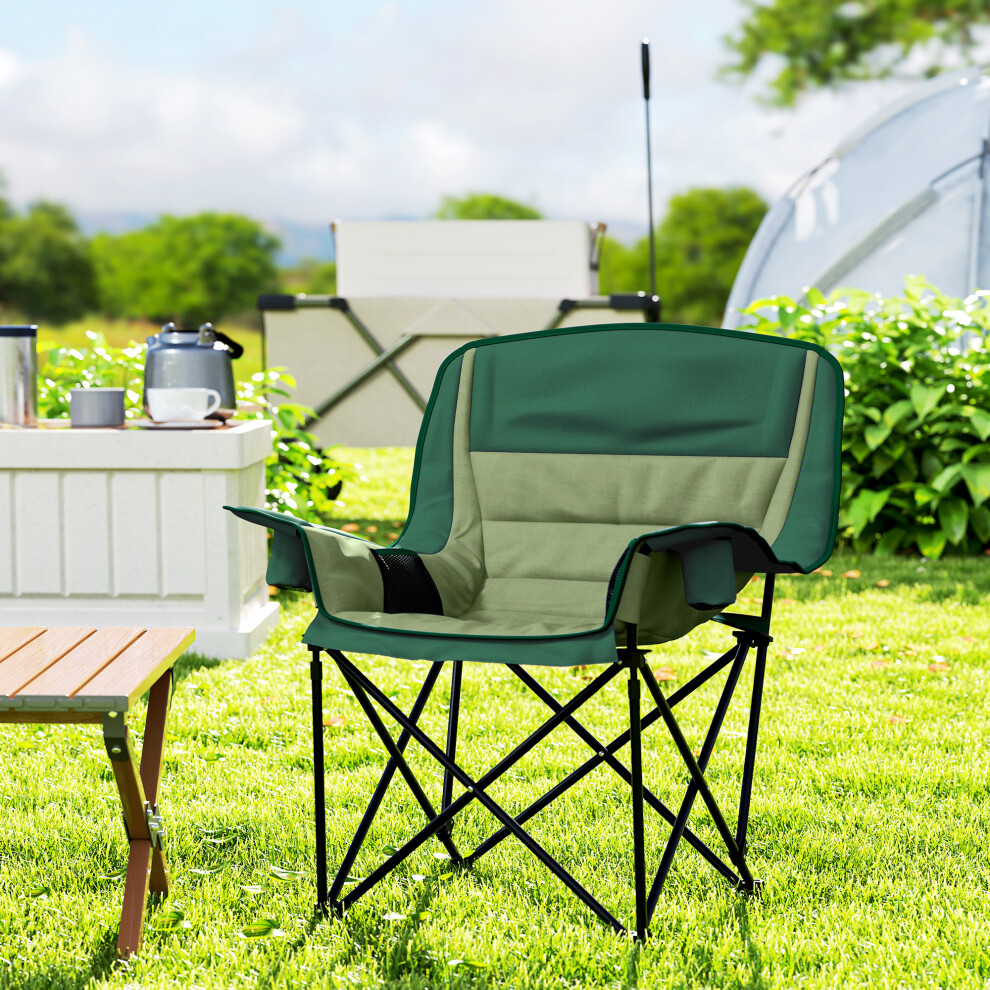 Outsunny Camping Chair for Adults, Padded Folding Chair, Olive Green