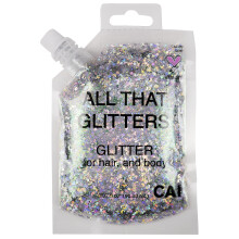 Gel Brillante de Maquillaje- Cara, Cuerpo y Cabello (Plata) Estrellas & Luna Iridiscentes, 3 oz | Cosmético, Sin Pegamento