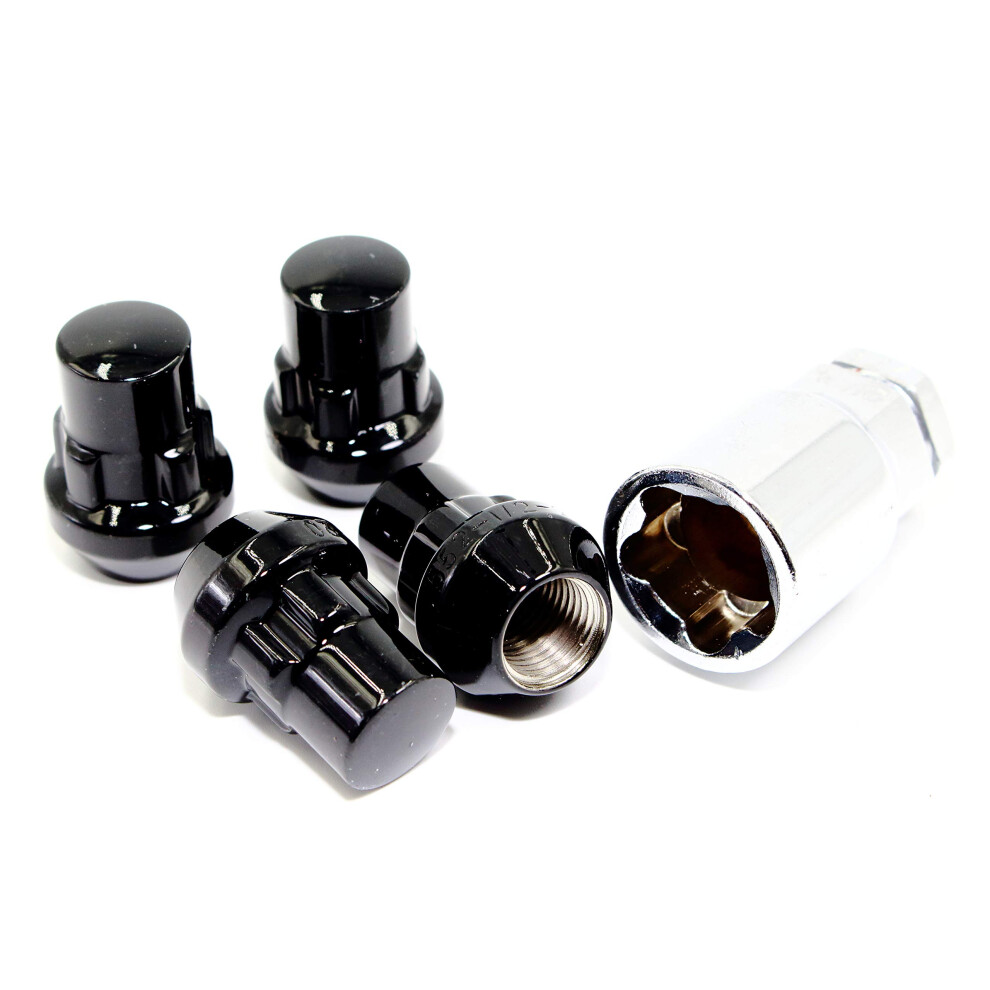 Set Of 4 12X1.25 Veritek Gloss Acorn Bulge Tuner 1.40 Inch Wheel Locks For Aftermarket Wheels Black 680044050140