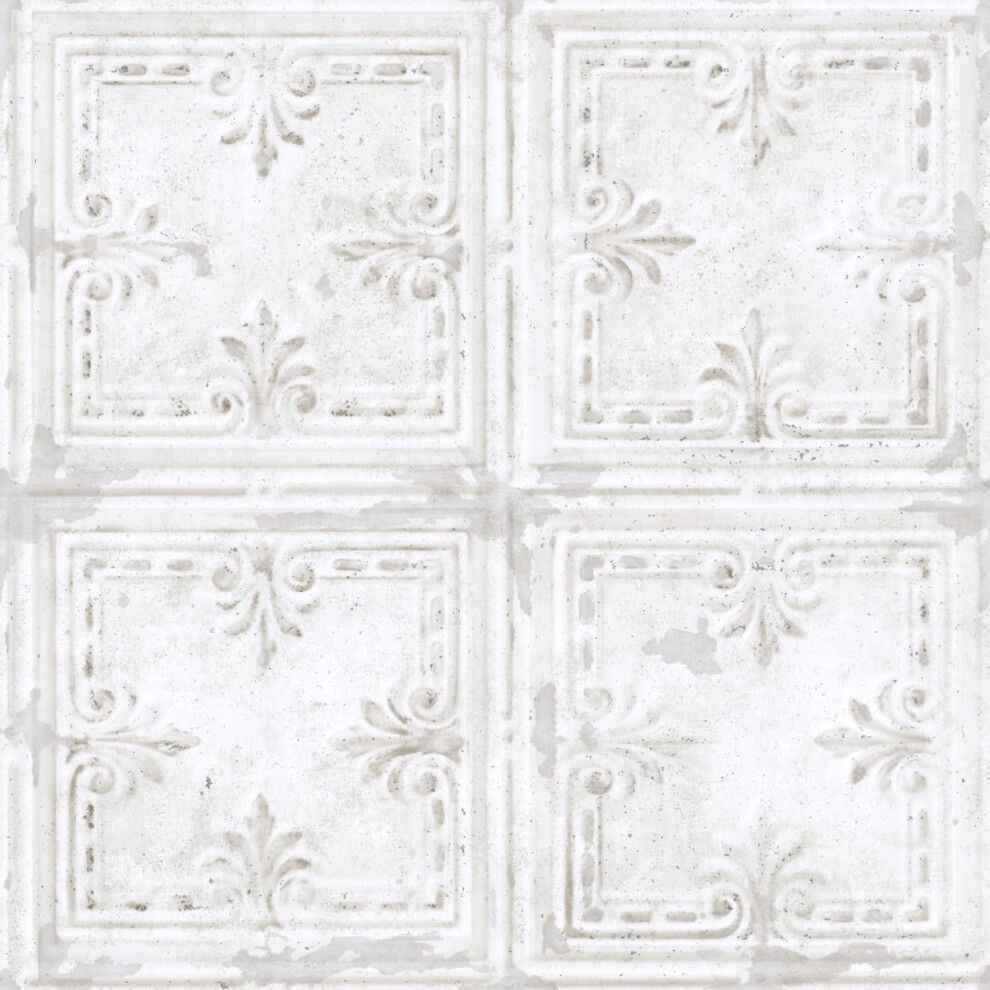 Roommates Rmk11209wp White Tin Tile Metallic Accent Peel And Stick Wallpaper Roll 034878440330