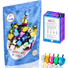 Dreidel Company Metallic flerfarvede dreidels til Hanukkah med engelsk overs?ttelse Spinning Tops inkluderer spilinstruktionskort (100-pack)