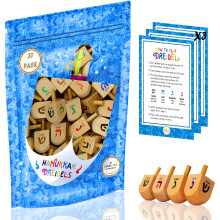 Dreidel Company Wood Hanukkah Draydel med engelsk translitteration og instruktionskort (30-pakning)