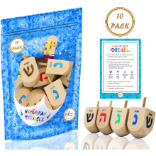Dreidel Company Hanukkah 10 Ekstra store håndmalede trædyr- inkluderer spilinstruktionskort- (10-pack XL)