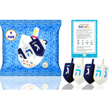 The Dreidel Company Hanukkah handmlade extra stora bl & vita trdreidelar - Inkluderar spelinstruktionskort - (4-pack XL)