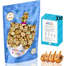 Dreidelfirmaet Hanukkah Dreidels med engelsk translitteration & instruktionskort (100-pakker)