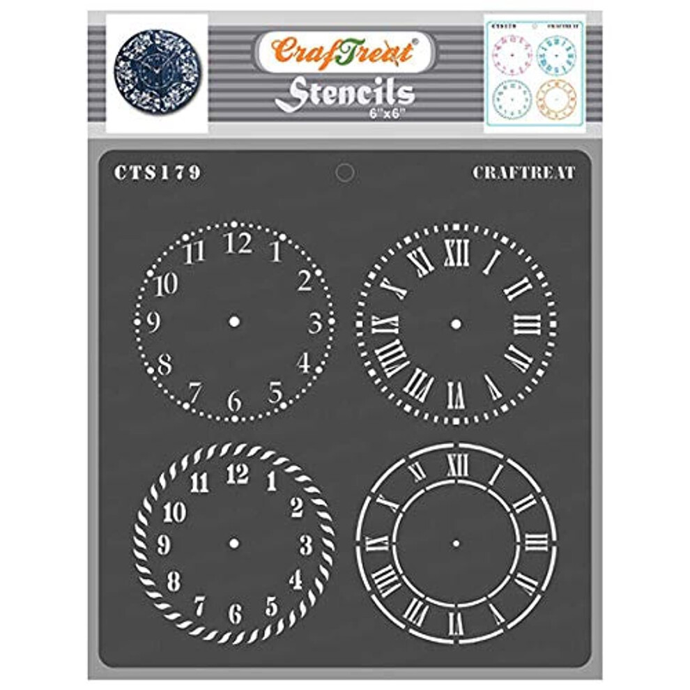 Plantillas De Reloj Craftreat Para Pintar Sobre Madera, Lienzo, Papel, Tela, Suelo, Pared Y Azulejos. Esferas De Reloj. 15 X 15 Cm. Plantillas Re-image