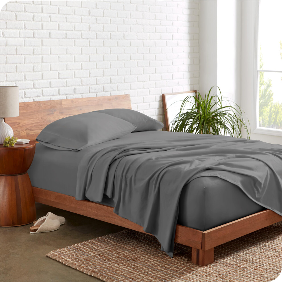Parure de lit Bare Home en jersey 100 % coton biologique ultra doux     Parure de lit et taie d'oreiller     Draps     poches profondes (Gris double)