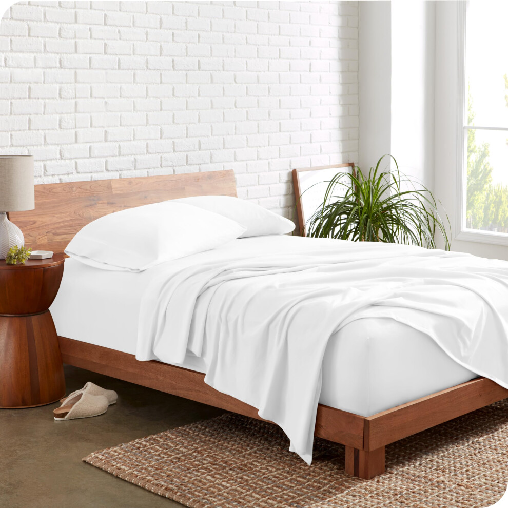 Parure de lit Bare Home en jersey 100 % coton biologique ultra doux      Draps et taie d'oreiller      Draps    poches profondes (Twin XL White)
