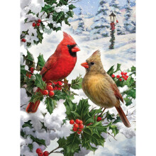 Bits and Pieces - 1000 Piece Jigsaw Puzzle for Adults - Cardinal Couple Glitter - Holiday Christmas Snow Tree Forest Jigsaw Puzzles by Artist Lar