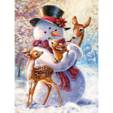 Bits and Pieces - 1000 Piece Jigsaw Puzzle for Adults - Snowman and Fawns Glitter - Winter Holiday Deer Christmas Jigsaw Puzzles by Artist Larry