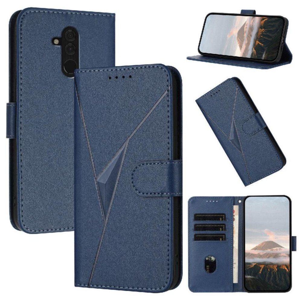 (Blue) Flip Case For Huawei Mate 20 Lite With Kickstand Function With Card Slots Flip Protective Mobile Phone Anti-Fall Premium Pu Leather Blue 764490332514
