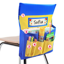 VNOM Chair Back Pocket School Seat Chair Storage Pocket Organizer with Label Slot Multiple Pockets for School Home Classroom Preschool Daycare (Yellow