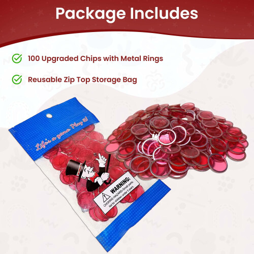 MR CHIPS Μαγνητικά Μπίνγκο Chips με Μεταλλική Άκρη 3/4 Ίντσας - 100 Διαφανή Chips σε 7 Χρώματα 1