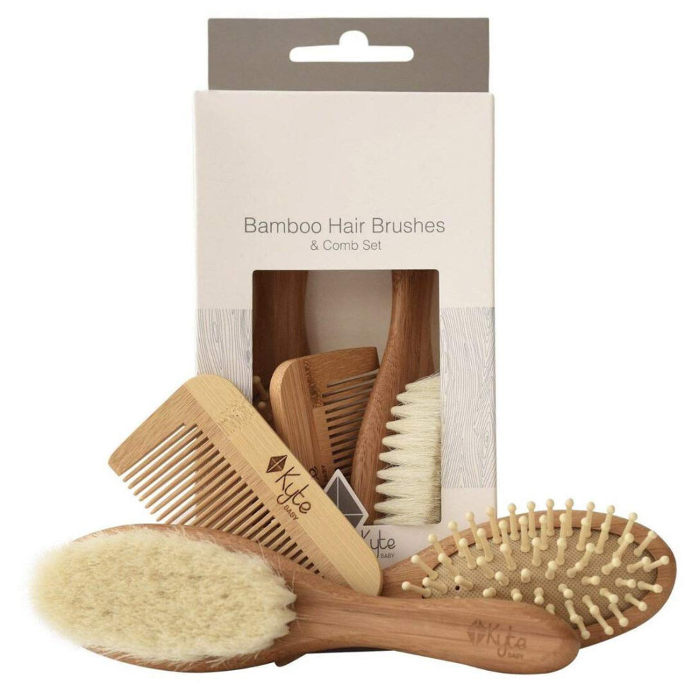 Kyte Baby Bamboo 3-Piece Brush Set - 1 Goat Hair Brush 1 Wooden Bristle Brush And 1 Bamboo Comb