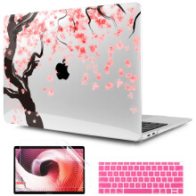 TwoL Hlle fr MacBook Air 13 Zoll 2021 2020 2019 2018, Kirschblten, bedruckte Hartschalenhlle & Tastaturhlle & Displayschutzfolie fr MacBook Air