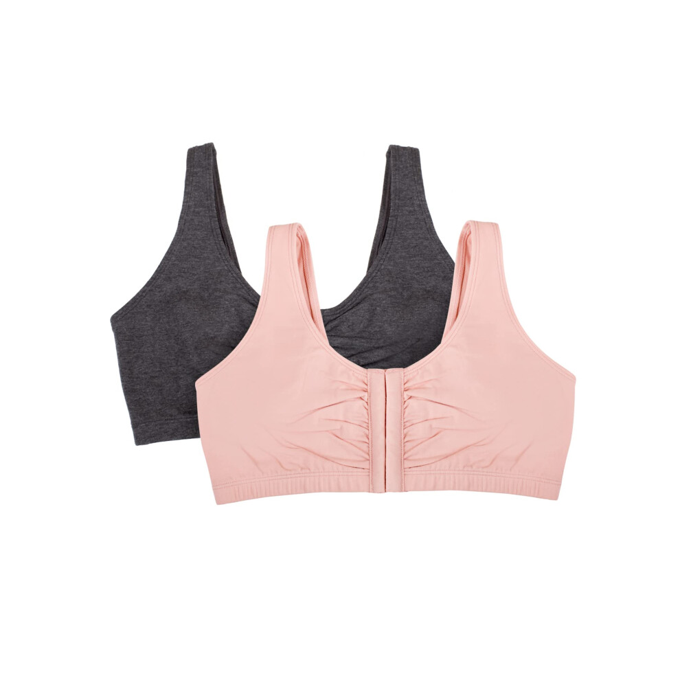 Fruit of the Loom Women's Front Close Builtup Sports Bra  Blushing Rose/Charcoal Heather 2-Pack  46