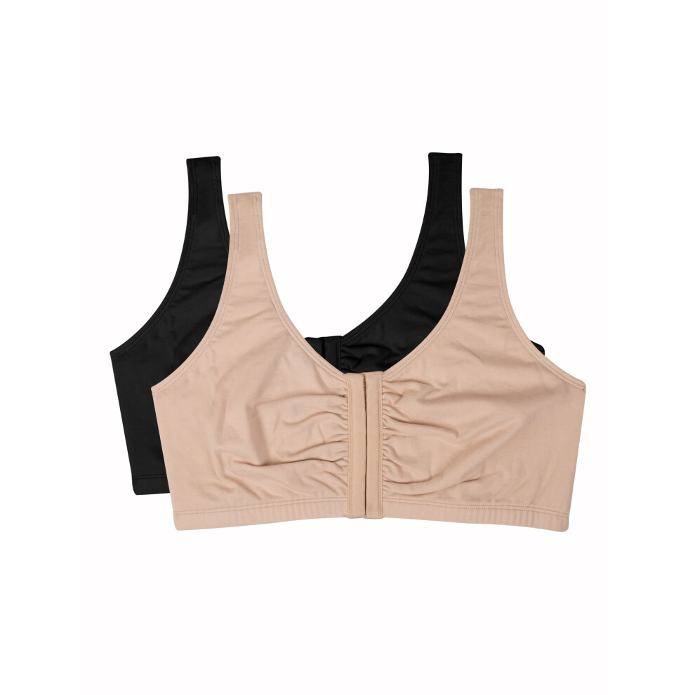 Fruit of the Loom Women's Front Close Builtup Sports Bra  Sand/Black 2-Pack  36