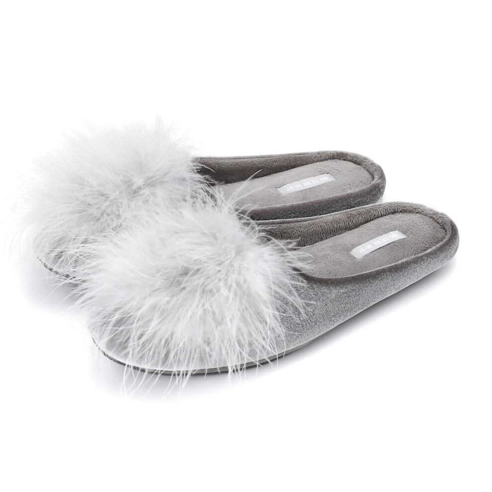 BCTEX COLL Women's Cozy Velvet Memory Foam House Slipper Ladies Fuzzy Bedroom Slipper Non-slip Sole Grey 9-10